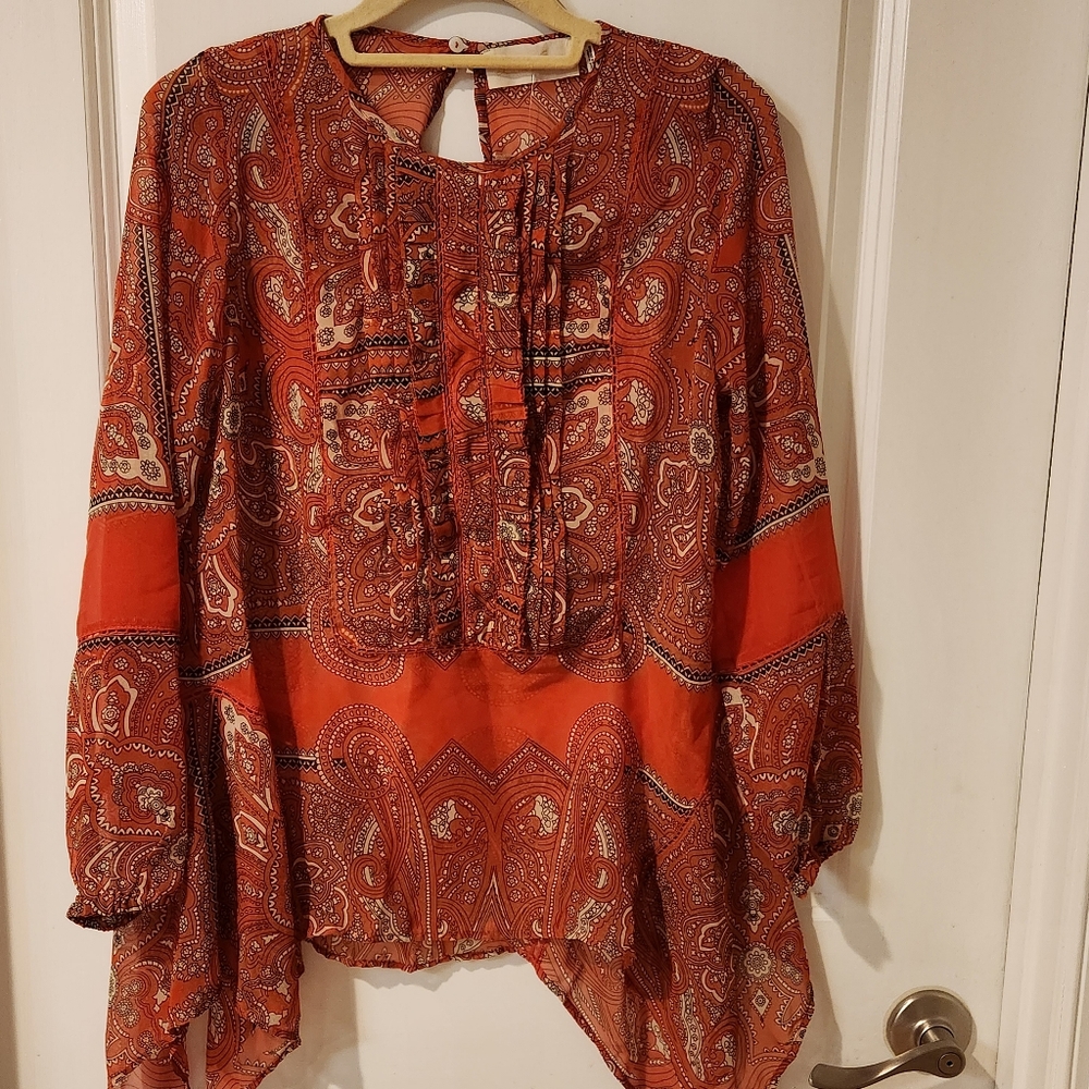 Love Sam Anthropologie new with tags boho blouse orange motif size XS